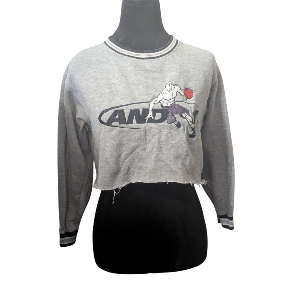 Vintage AND1 Basketball Cropped Sweatshirt Gray Raw Hem Streetwear Y2K Small